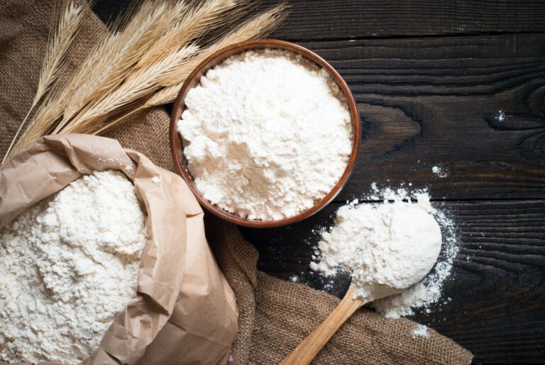 Flour in a wooden bowl